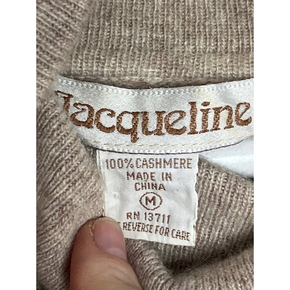 Vintage Jacqueline 100%‎ Cashmere Turtleneck Shoulder Pads Light Brown Medium - Picture 6 of 7